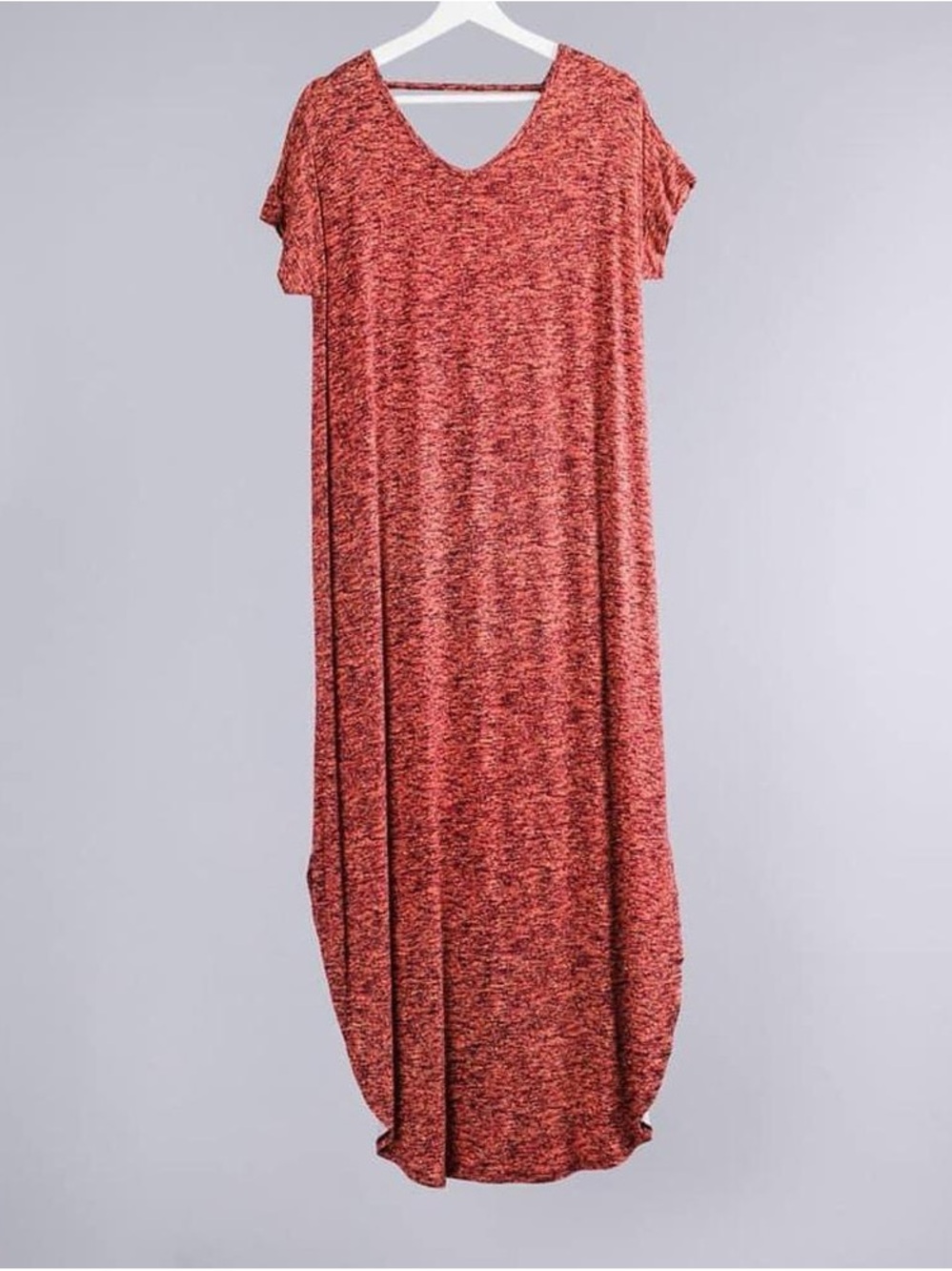 LuLaRoe Macy Heathered Coral V-Neck Maxi Dress